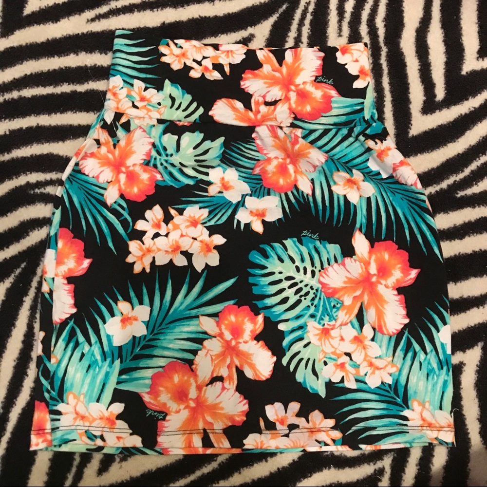 PINK flora tight skirt